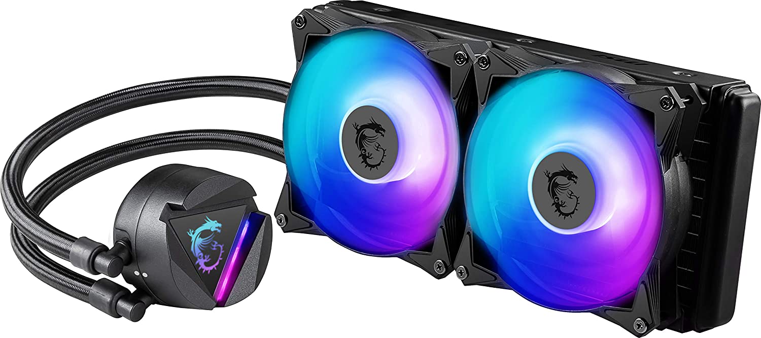 MSI MAG CORELIQUID 240R AIO CPU Wasserkühlung, drehbarer ARGB-Blockkopf, integrierte Kühlerpumpe, Split-Flow-Wasserkühlung, verdampfungssichere Schläuche, einfache Montage, AMD & Intel kompatibel 240 mm / 2 Lüfter R-Series
