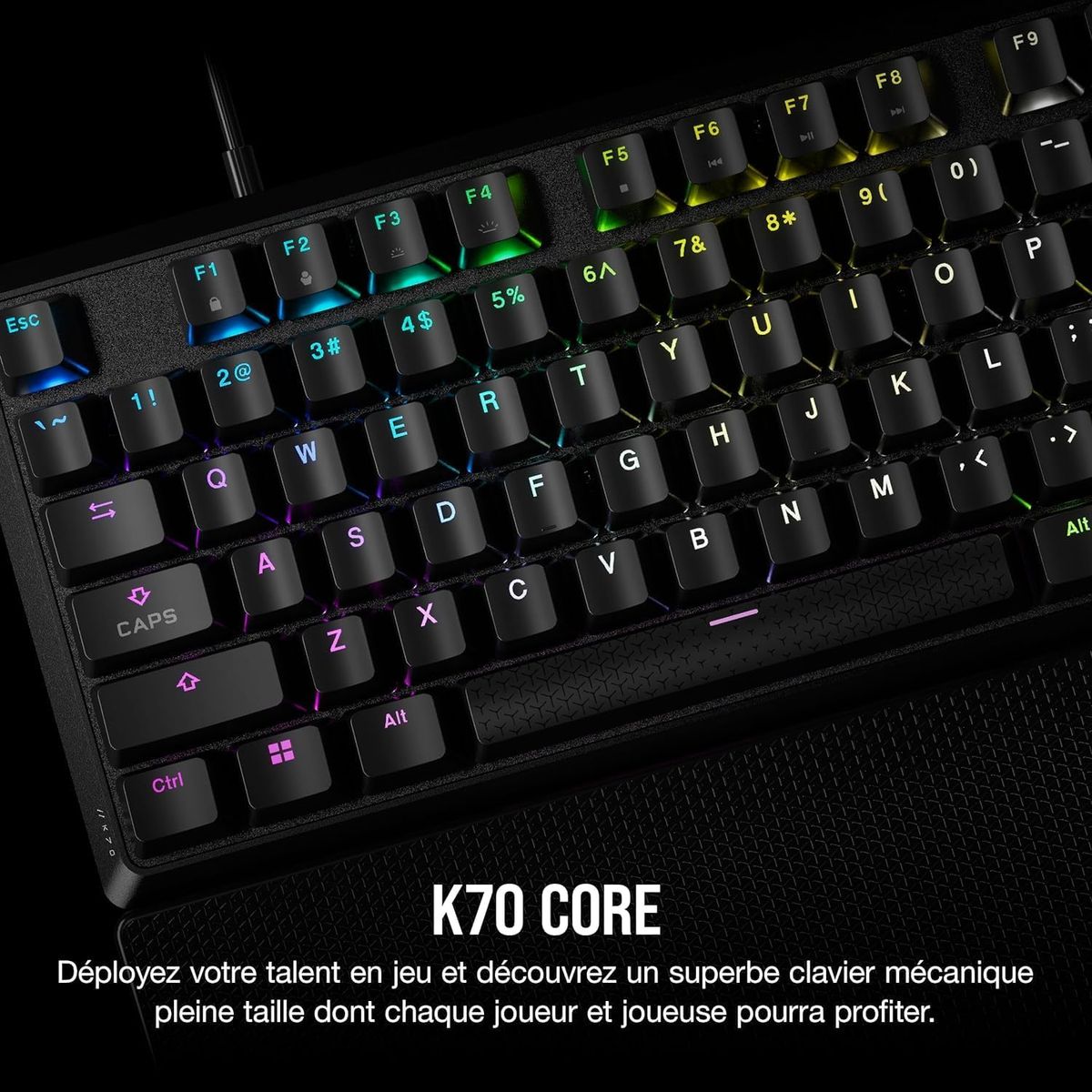 Corsair K70 Core RGB Mechanische Gaming-Tastatur mit Handflu00e4chenauflage u2013 vorgeschmierte lineare Tasten MLX Red u2013 Klangdu00e4mpfung u2013 iCUE-Kompatibel u2013 Schwarz - (FRA Layout - AZERTY)