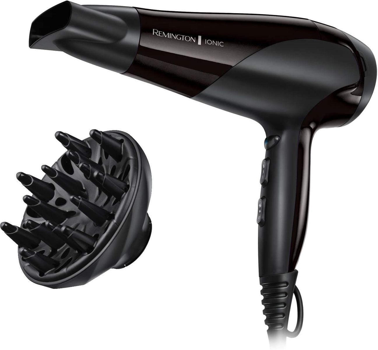 Remington hair dryer ion (2200W, ion care ceramic ring: gentle styling & even heat distribution, 3 heat & 2 separate fan stages + cooling stage, 2 attachments) D3198