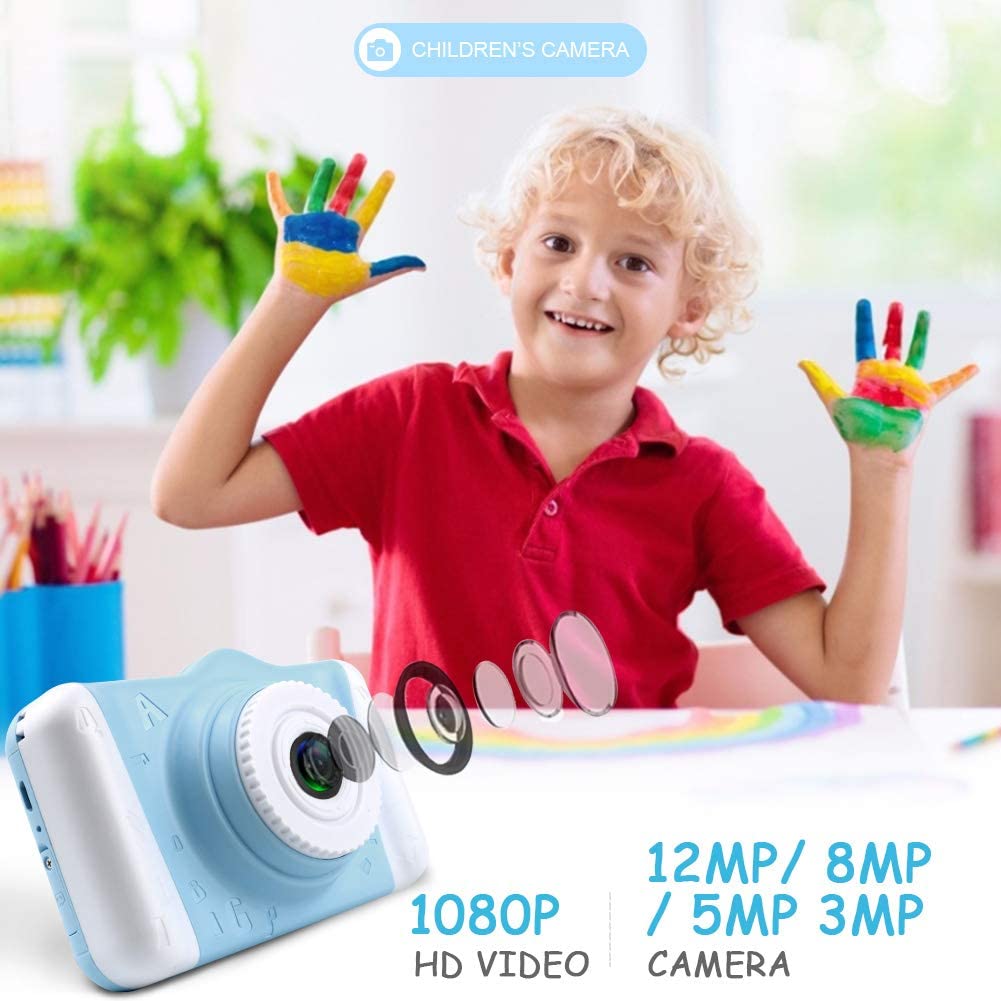 ‎ITSHINY Kinderkamera - Digitalkamera Kinder mit 3,5-Zoll-Großbildschirm 1080P HD 12MP Eingebaute 32GB SD-Karte USB Wiederaufladbare Selfie Kamera für 3-10 Jahre Alter Mädchen Geburtstag Kinder Spielzeug Blau