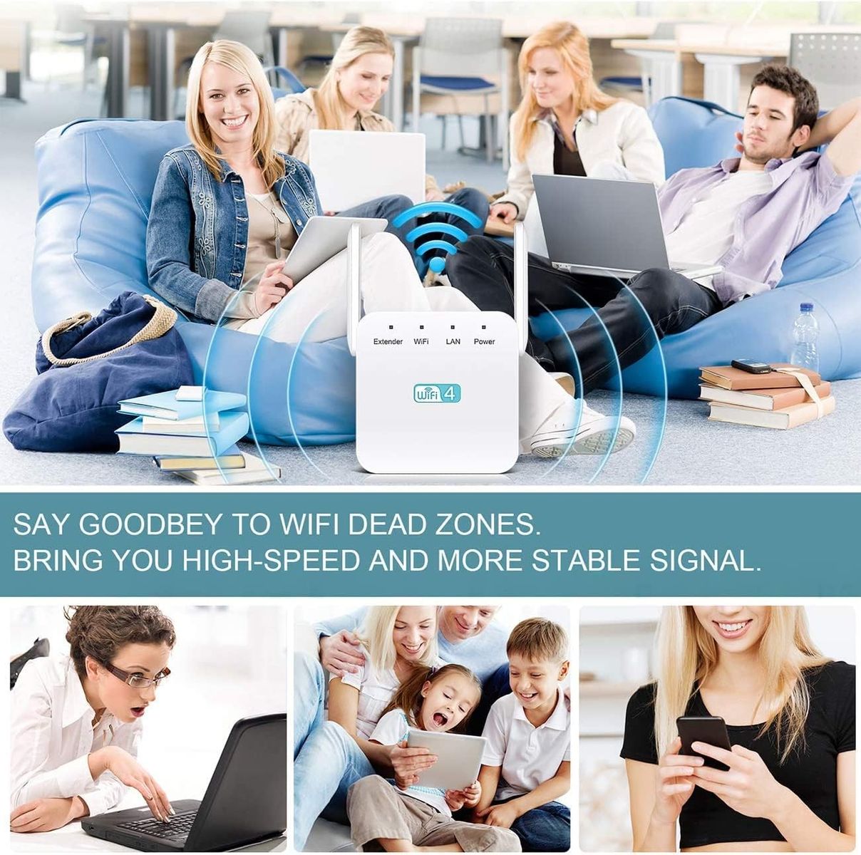 Getue WLAN Verstärker 300Mbit/s WLAN Repeater 2.4GHz WiFi Repeater Mit LAN/WAN Port 5dBi x2 Antennen,WiFi Booster mit Repeater/Router/AP Modus,Kompatibel zu Allen WLAN Geräten