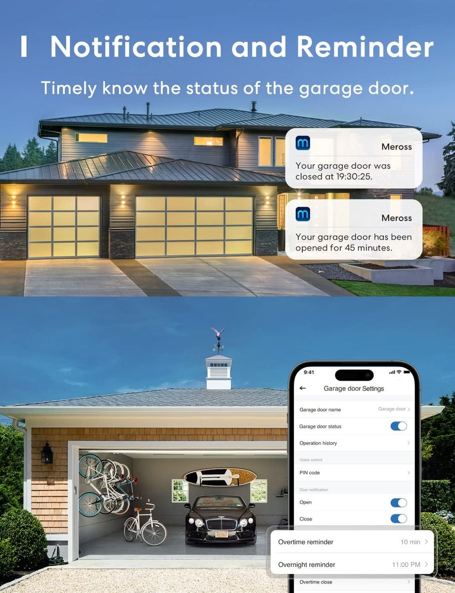 meross Smart Garagentoröffner funktioniert mit Apple HomeKit, Externe Antenne und bis zu 3 einzelne Türen, APP-Steuerung, Kompatibel mit Siri und Alexa, Google Assistant, 2,4 GHz bis zu 3 einzelne Türen Single