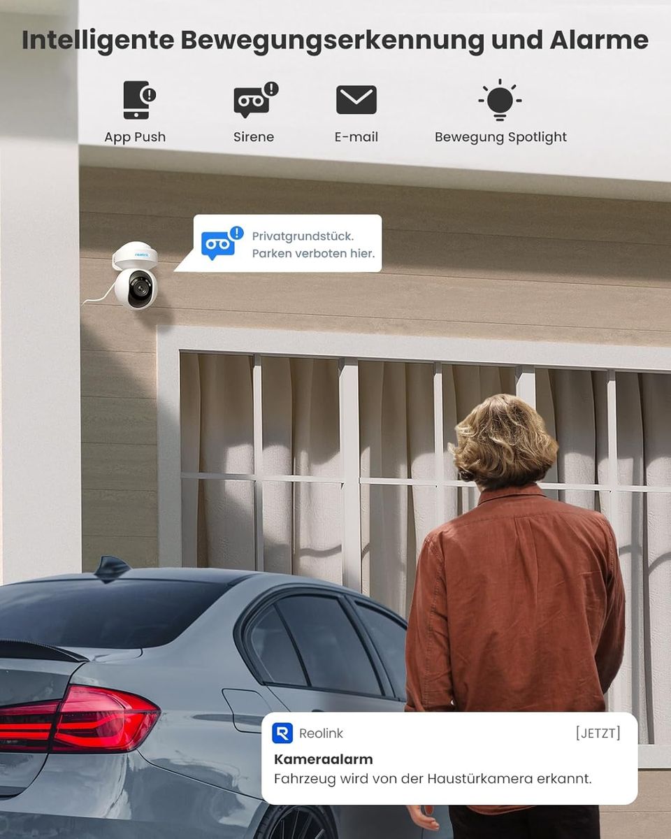 Reolink E1 Outdoor 5MP PTZ Überwachungskamera Außen, 3x Optischer Zoom, Dualband WLAN 2,4/5GHz, Personen-/Fahrzeugerkennung, Farb-Nachtsicht, 2-Wege-Audio, Weiß