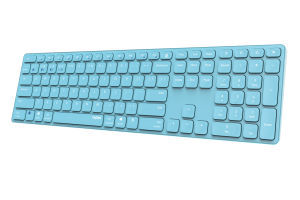 Rapoo E9800M kabellose Tastatur Wireless Keyboard wiederaufladbarer Akku flaches Aluminium Design PC & Mac - blau - (DEU Layout - QWERTZ)