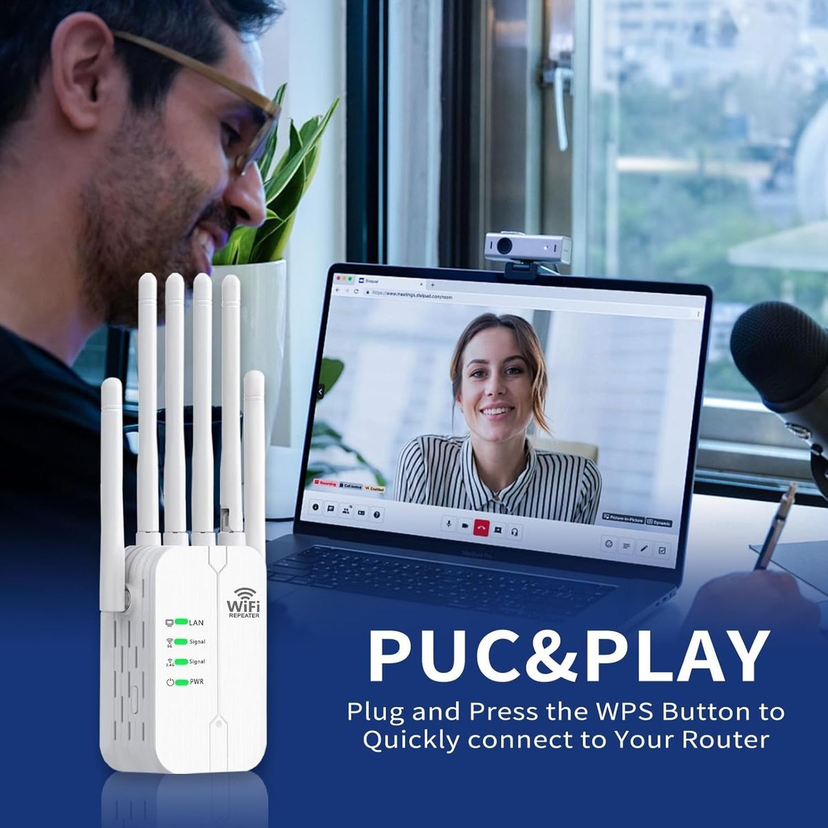 Generico AP-610 WLAN-Repeater, 300 Mbps 2,4 GHz, 6 Antennen, 2x LAN, Repeater/AP/Router-Modus, Wandstecker, Weiß, EU