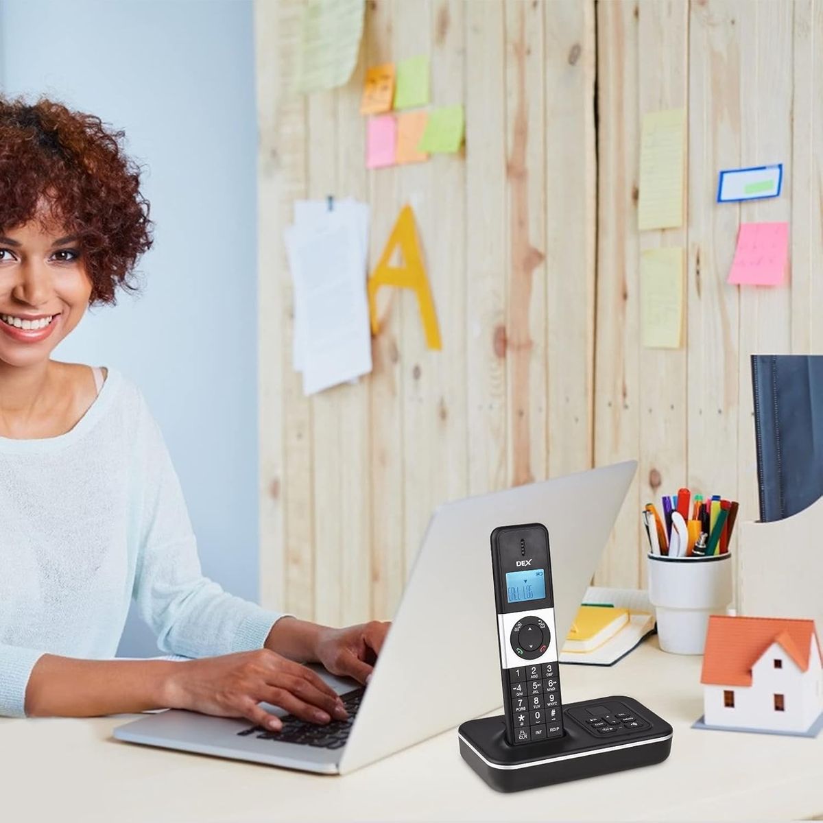 Bisofice D1002 Telefon Schnurlos 3 Mobilteile mit Anrufbeantworter, Anrufer-ID/Anklopfen, 1,6-Zoll-LCD-Bildschirm, 16 Sprachen, Schnurlostelefon für Büro- und Heimkonferenzen