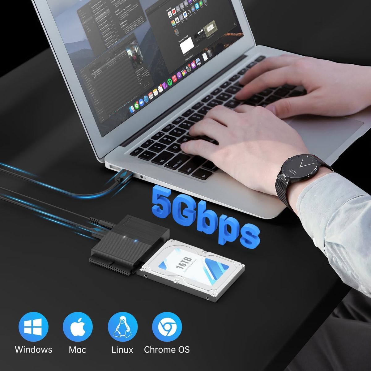 FIDECO PL319 IDE & SATA Festplatten-Adapter, USB 3.0, Netzschalter, Konverter für 2,5"/3,5" HDD & SSD, CD/DVD-Laufwerke, Schwarz, EU Stecker