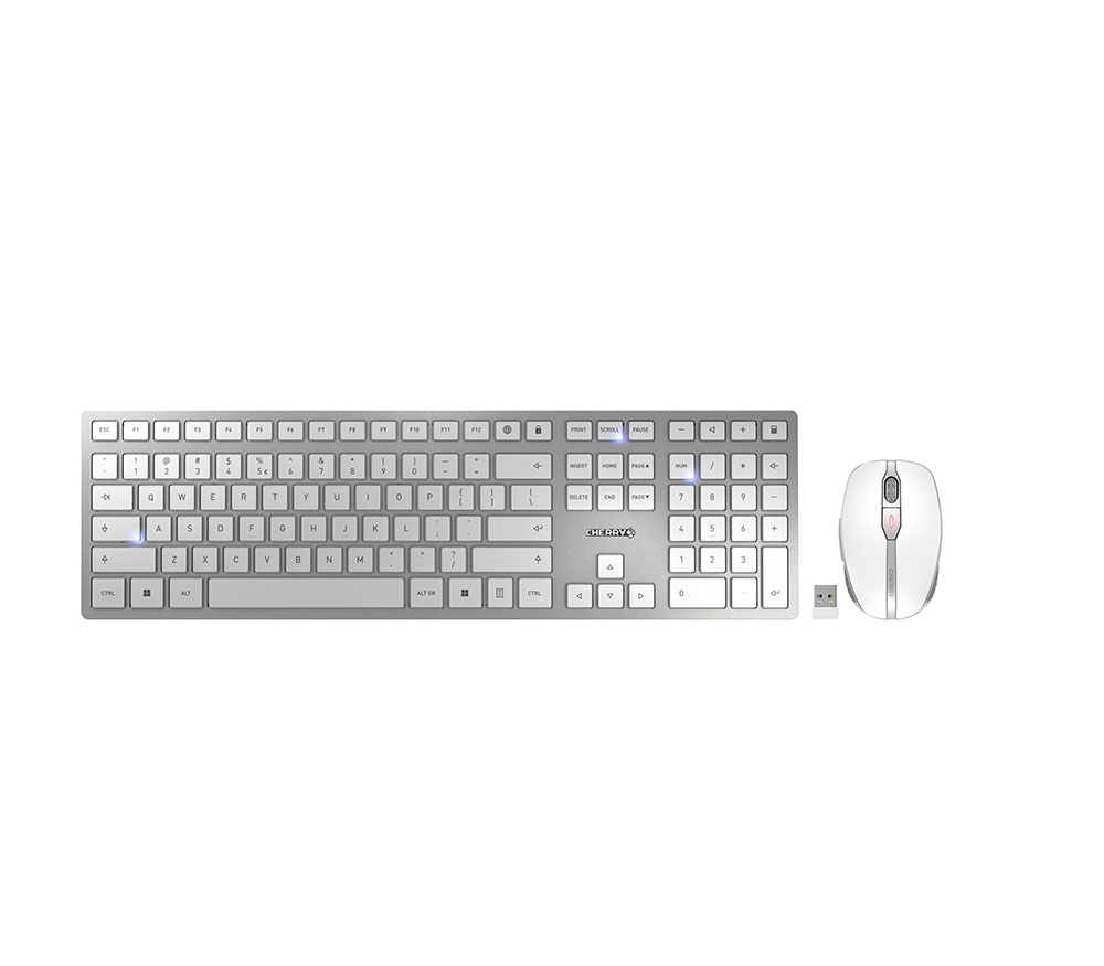 CHERRY DW 9100 SLIM Tastatur Maus enthalten Universal RF Wireless + Bluetooth Silber - (USA Layout - QWERTY)