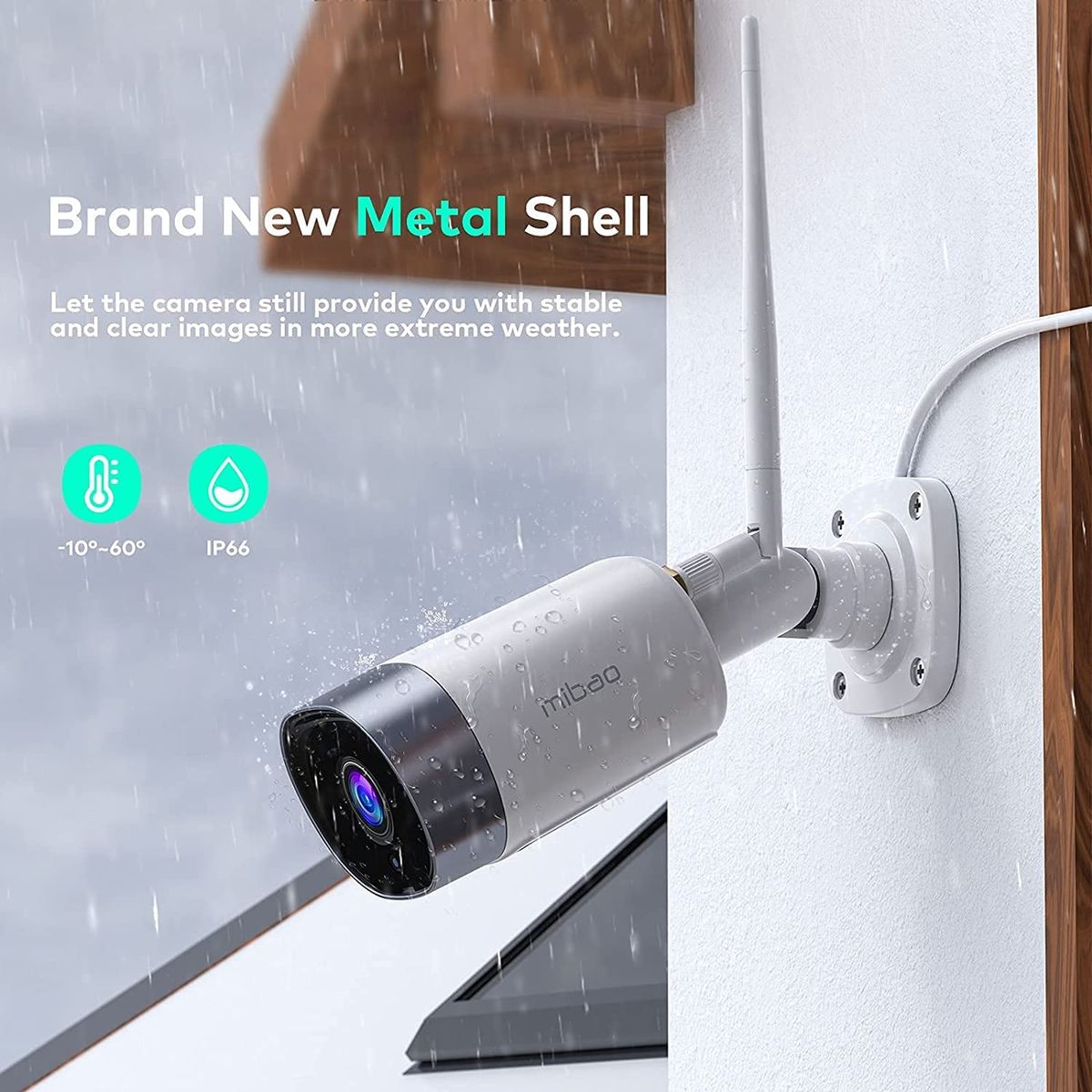 Mibao Wireless IP Outdoor Camera, Surveillance Camera, 1080P HD, WiFi Camera for Outdoor, IP66 Waterproof with Night Vision, Two Way Audio, Remote Access and Motion Detection, White