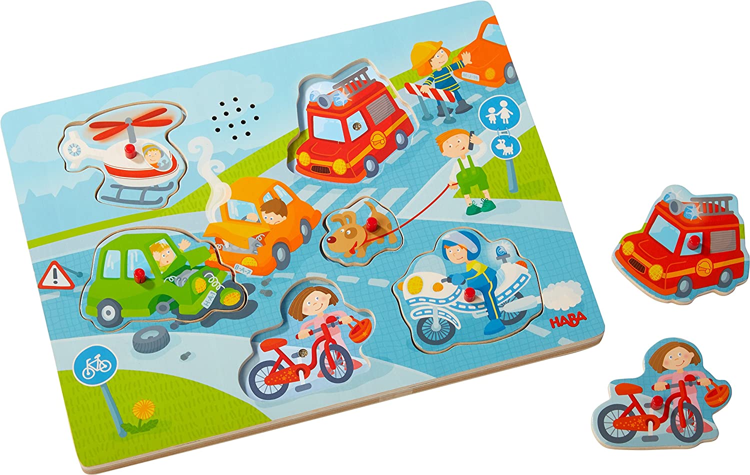 HABA 303180 – Sound Gripping Puzzle in the City | Children's Puzzle from 2 Years with Exciting City Motifs | Typical City Sounds Provide Extra Fun