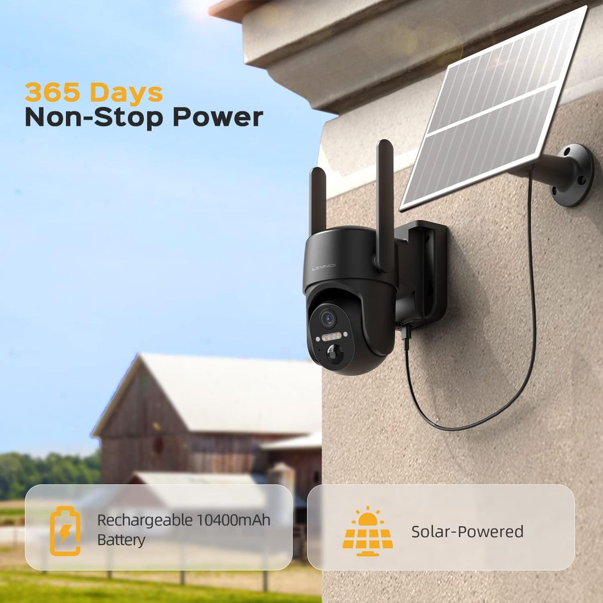 Lemnoi 3G/4G LTE Überwachungskamera Aussen Akku mit SIM Karte und SD Karte, 2K PTZ Kabellos Solar Kamera Outdoor mit Solarpanel, Farb-Nachtsicht, 355°/100° Schwenkbar, PIR Erkennung, Wasserdicht