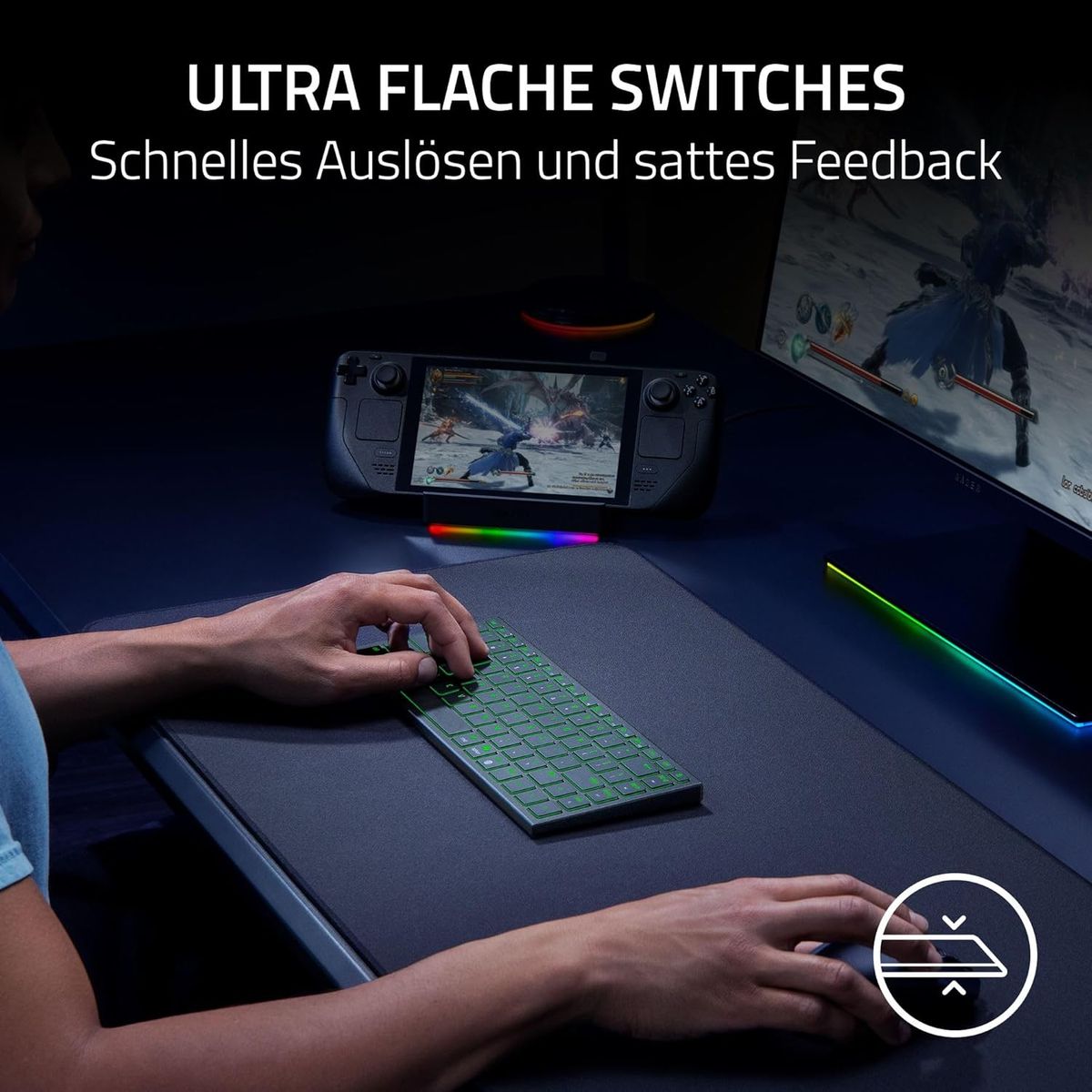 Razer Joro Portable Keyboard - Kompakte kabellose Tastatur mit Hintergrundbeleuchtung - Bluetooth - WiFi - Low Profile - USB-C - Kompatibel mac OS & iOS, Windows Schwarz - (USA Layout - QWERTY)
