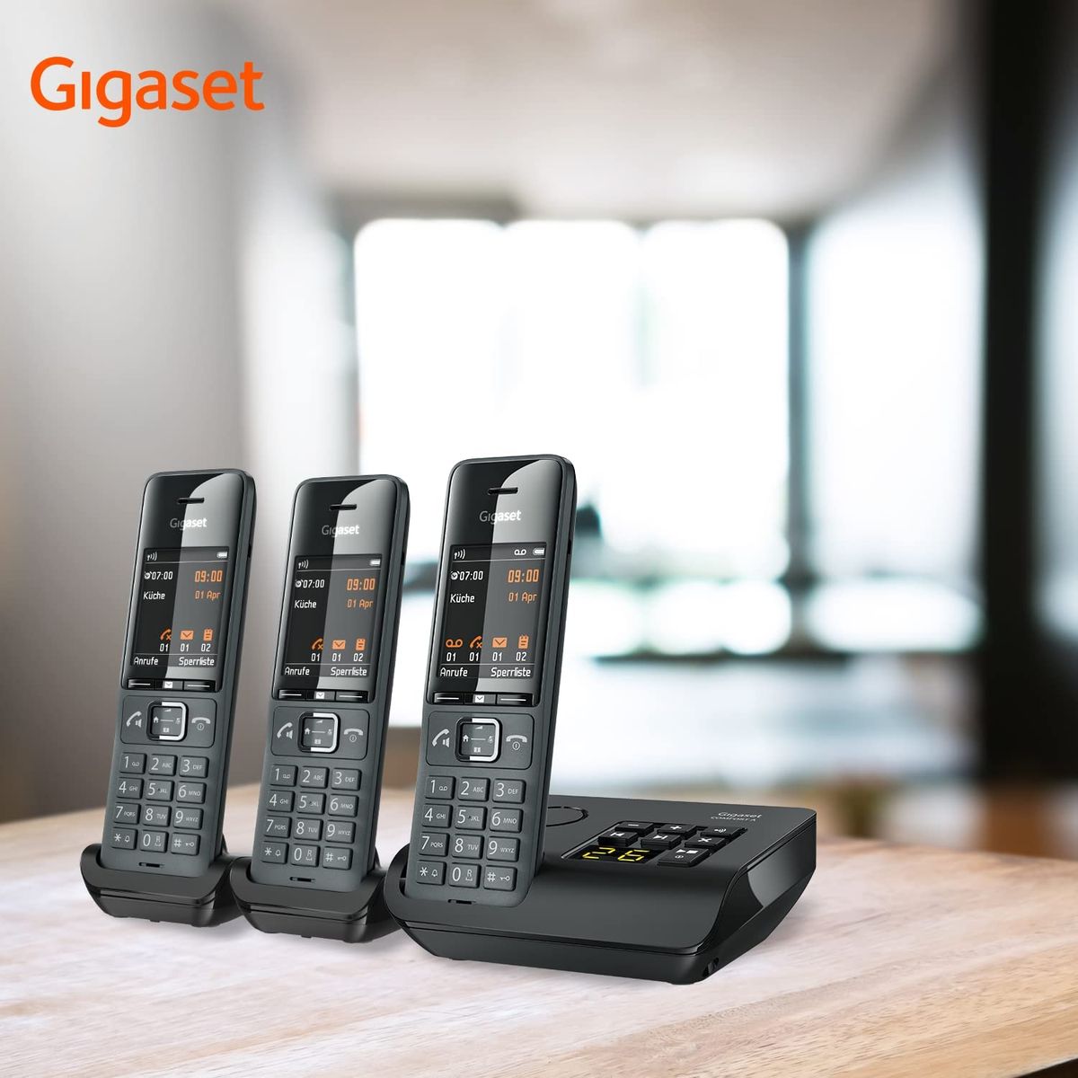Gigaset Comfort 520A Trio 3 Schnurlose DECT-Telefone Anrufbeantworter- Elegantes Design Beste Audioqualität Freisprechfunktion Anrufschutz Adressbuch 200 Kontakten Titan-schwarz Comfort 520A Trio 3 Telefone AB