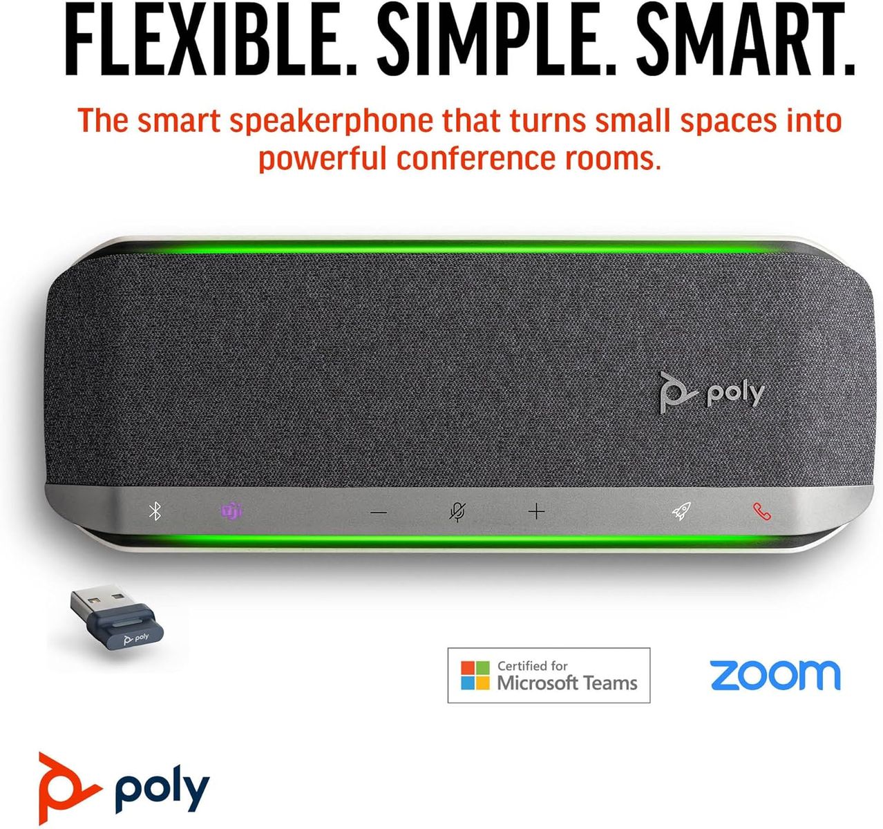 Poly Sync 40+ Intelligenter Konferenzlautsprecher – Flexible Arbeitsbereiche – Verbindung mit PC/Mac über BT600-Adapter oder mit Smartphone über Bluetooth – Zertifiziert für Microsoft Teams