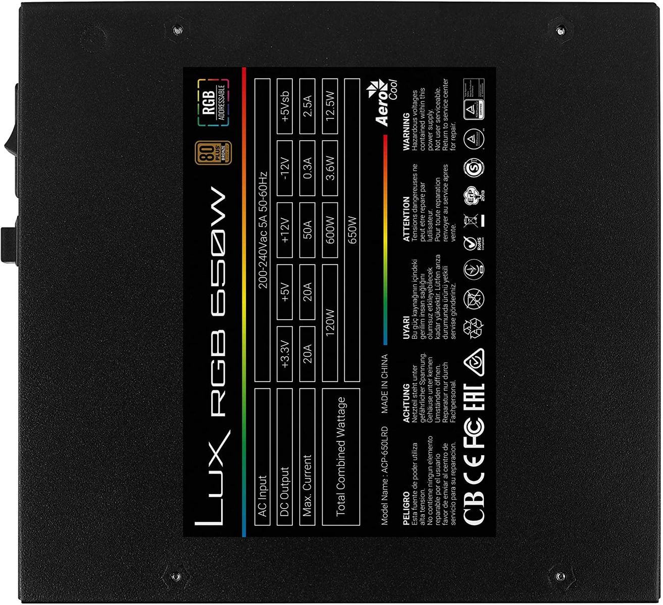 Aerocool LUX RGB 650M Netzteil 650 W Schwarz
