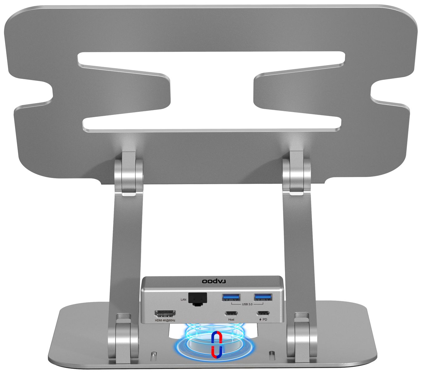 Rapoo UCS-5001 Laptop-Ständer mit magnetisch Abnehmbarer Dockingstation (1x HDMI, 1x LAN/Ethernet, 2X USB-A, 1x USB-C) USB-C Hub im Aluminium Design PC & Mac - Silber