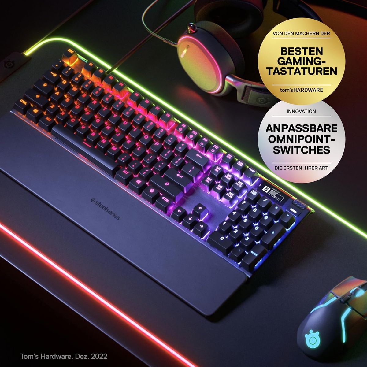 SteelSeries Apex Pro HyperMagnetic Gaming-Tastatur u2013 Die schnellste Tastatur der Welt u2013 Anpassbares Ansprechverhalten u2013 OLED-Bildschirm u2013 RGB u2013 USB-Passthrough - (DEU Layout - QWERTZ)