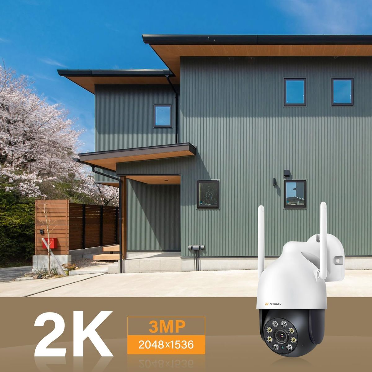 Jennov 2K PTZ Überwachungskamera Aussen, WLAN IP Kamera Outdoor, PTZ Dome WiFi IP Kamera mit Automatische Verfolgung, 24/7 Aufzeichnung, 355°/90° Schwenkbar, Farbiger Nachsicht, Bewegungserkennung