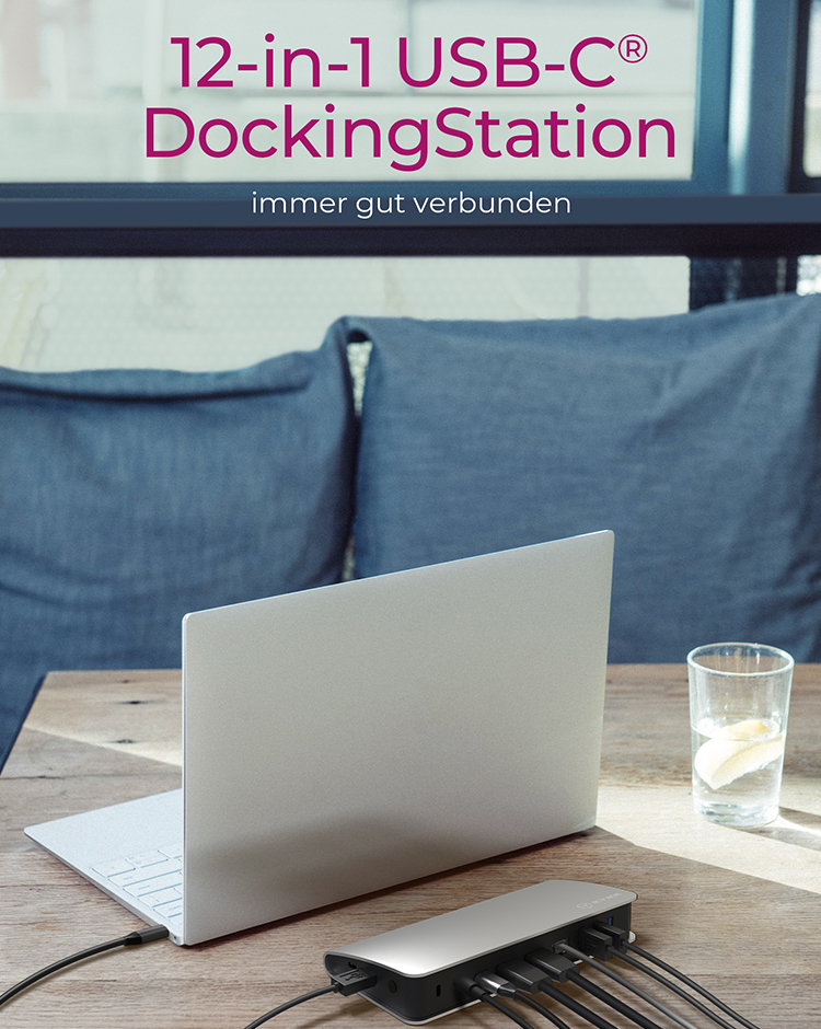 ICY BOX IB-DK2408-C Dockingstation USB Type-C, USB 3.2 Gen 1, HDMI & DisplayPort 4K@60, Gigabit LAN, Kartenleser, 100W PD, Schwarz/Silber, EU