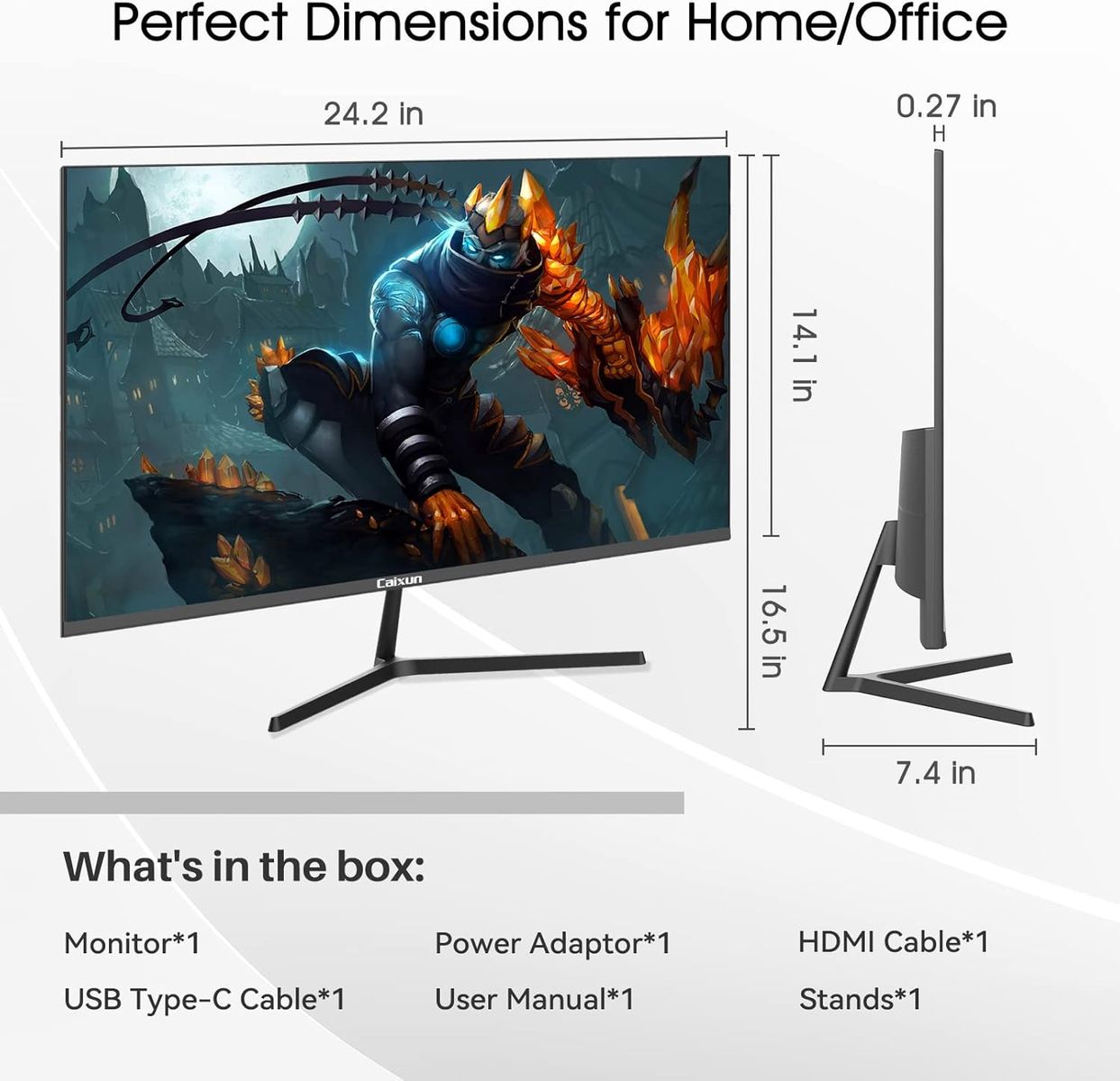 Caixun 27 Zoll 100Hz IPS Gaming Monitor, USB Tpye-C FHD Monitor mit integriertem Lautsprecher und ultradünner Blende, HDMI DP USB-C Ports