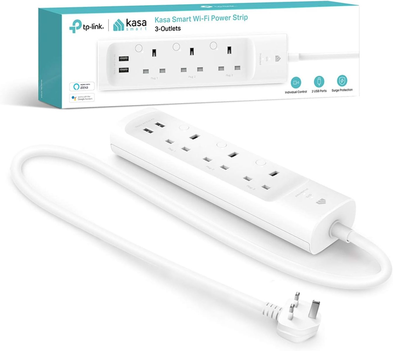 TP-Link Kasa Smart Wi-Fi Power Strip 3 Outlets 2 USB Ports App & Voice control works with Alexa & Google no hub required White v1.0