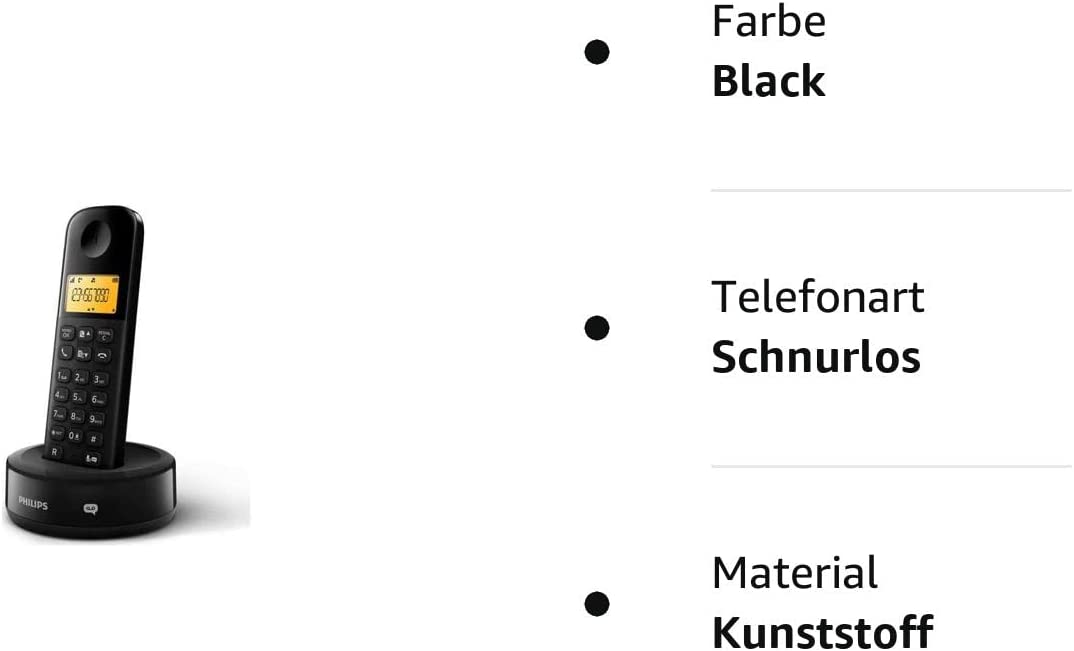 Philips Schnurloses Telefon D1651B/01 DECT Telefon Haustelefon Festnetzanschluss Anrufbeantworter D1651B/01 Single