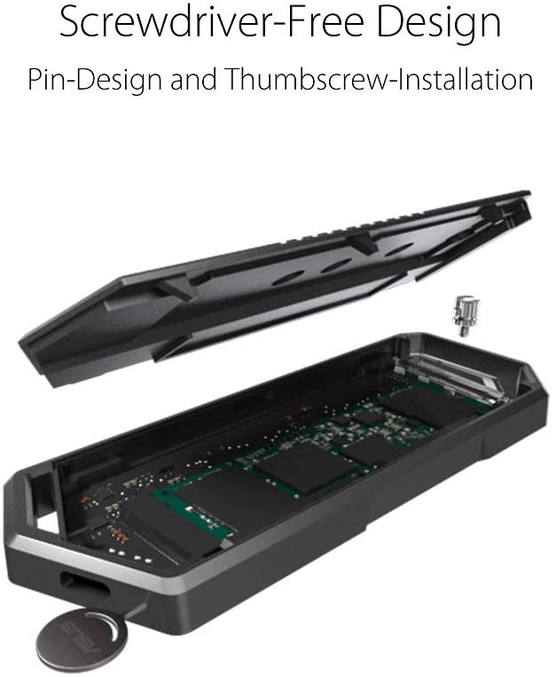 ASUS ROG Strix Arion M.2 NVMe-SSD-Gehäuse (USB 3.2 GEN2 Typ-C für bis zu 10Gbit/s, werkzeuglose Installation, Wärmeleitpads) Schwarz Ohne SSD