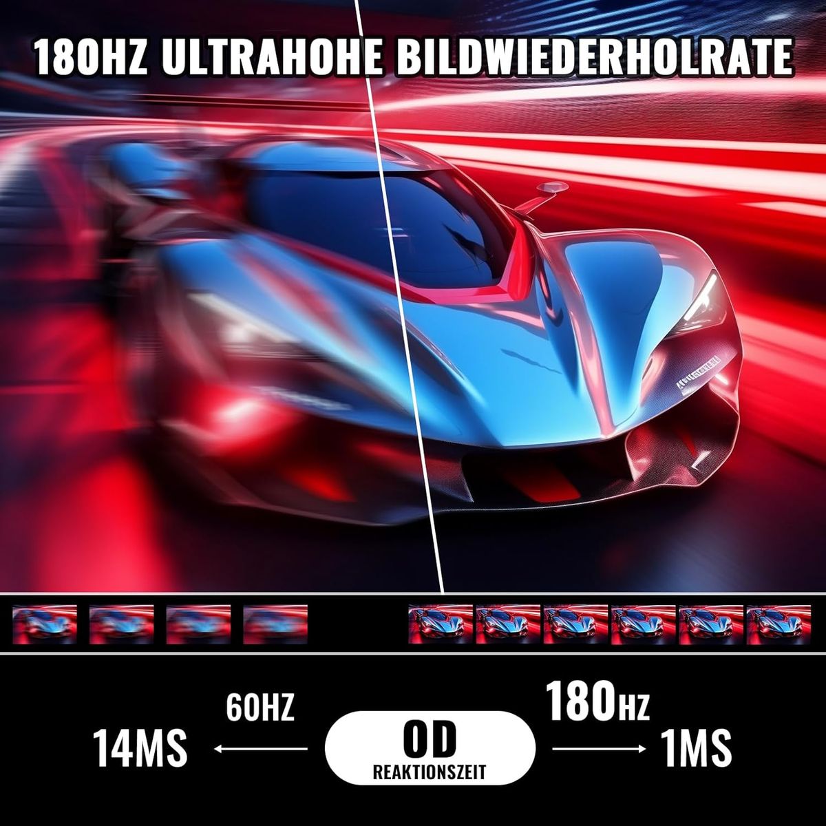 Minifire Gaming Monitor 24 Zoll, 180 Hz, 1ms, AMD FreeSync, Full HD(1920 x 1080), Rahmenlos Bildschirm, Einstellbar, 300Nits, sRGB 110%