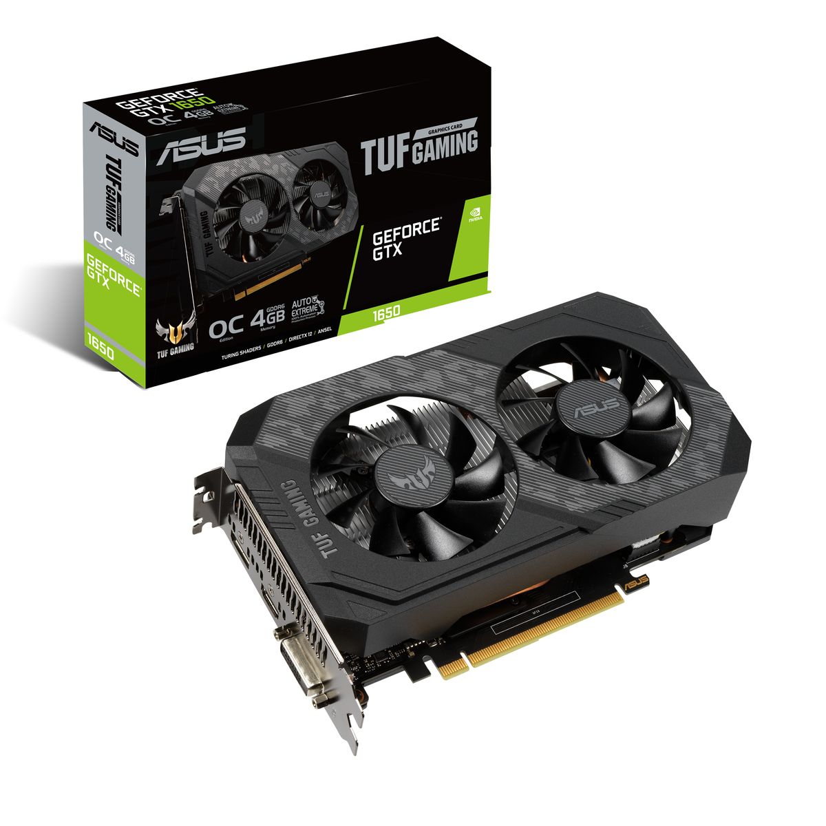 ASUS TUF-GTX1650-O4GD6-GAMING NVIDIA GeForce GTX 1650, 4 GB GDDR6, PCIe 3.0, HDMI 2.0b, DisplayPort 1.4, DVI-D, Dual-Fan, 204,5 mm