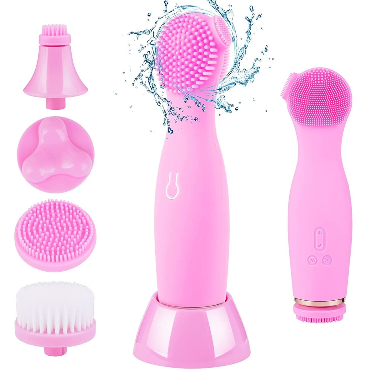 WanderLand 2-1 Facial Cleansing Brush, Waterproof Spin & Sonic Vibrating Face Brush, Rechargeable 4 Speed Modes, for Gentle Exfoliation, Massage and Deep Cleansing (Pink)