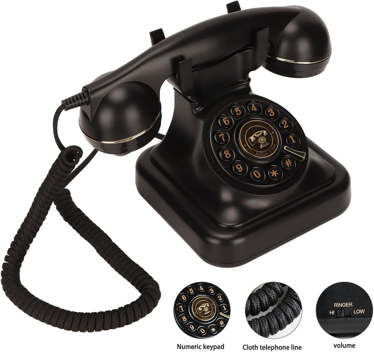 ASHATA Vintage Festnetztelefon, Klassisches Schnurgebundenes Retro Telefon mit Altmodischer Scheibentaste, 1960er Jahre Vintage Telefon mit Schnurgebundener Wählscheibe, Klassisch für Senioren, Heimbüro