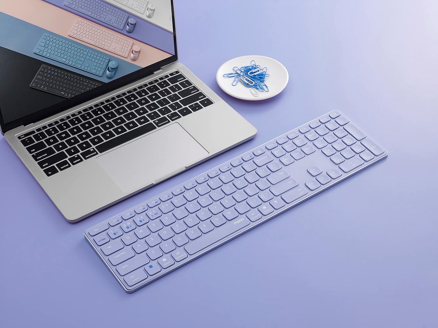 Rapoo E9800M Keyboard Dual Wireless BT + RF Aluminium Purple DE Layout