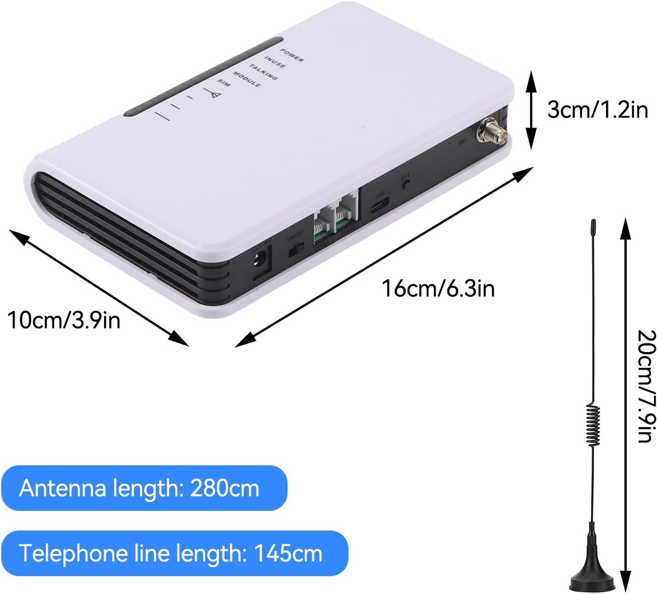 Agatige Agatigexg2qgior1e-03 GSM Festnetz-Gateway, Drahtloses Terminal 2G/GSM, RJ-11, SMA-Antenne, Plug&Play, EU Stecker