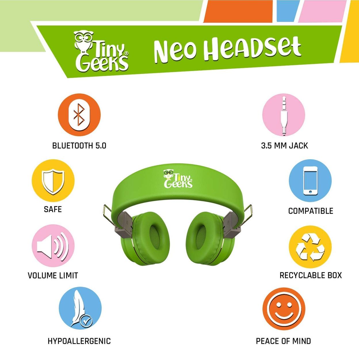 TinyGeeks Neo Bluetooth Headset for Children - Green