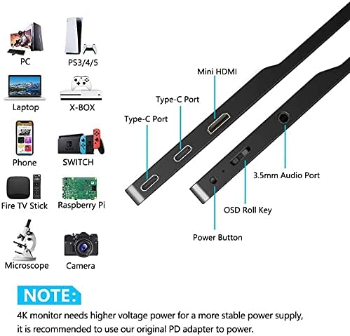 IVV 13.3" Portable Monitor 13.3" IPS UHD 3840x2160 USB-C for PC Notebook Mobile Phone Raspberry Pi