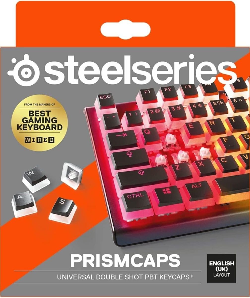 SteelSeries PrismCaps – Double-Shot-Tastenset mit „Pudding“-Optik – Kompatibilität mit allen gängigen mechanischen Tastaturen – MX-Stößel – Schwarz (UK-Tastaturlayout)