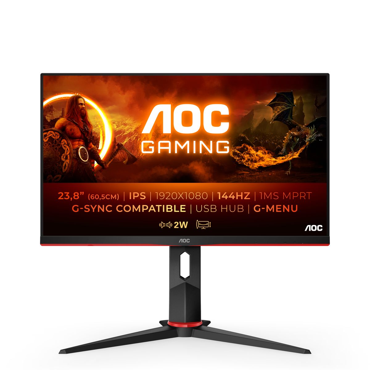AOC Gaming 24G2U - 24 Zoll FHD Monitor, 144 Hz, 1ms, FreeSync Premium (1920x1080, HDMI, DisplayPort, USB Hub) schwarz