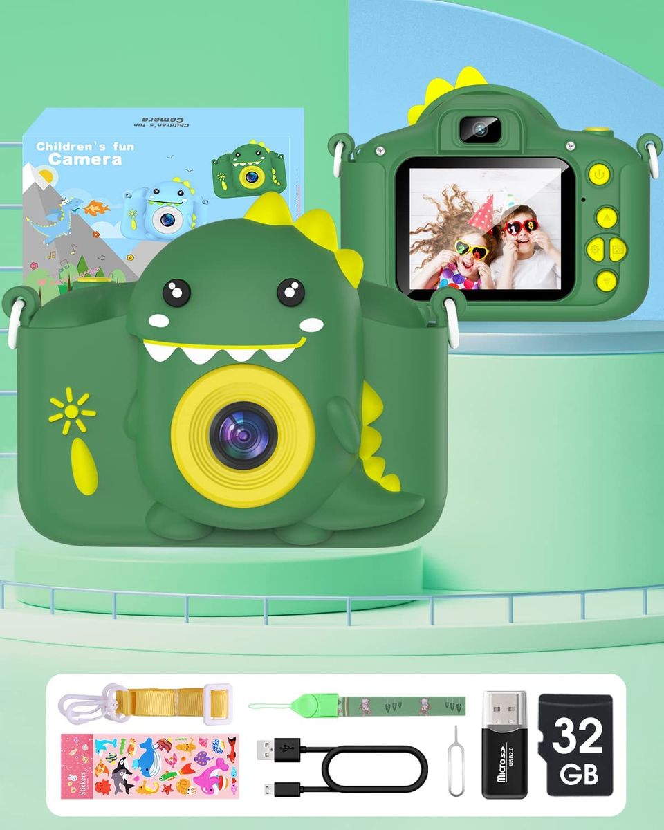 Gofunly Kinderkamera Kinder Kamera 1080P 2,0-Zoll-Bildschirm Fotoapparat Kinder mit 32GB SD-Karte Selfie Digitalkamera Kinder Fotokamera Kinder für 3-12 Jahre Jungen und Mädchen Weihnachten Spielzeug A-Grün