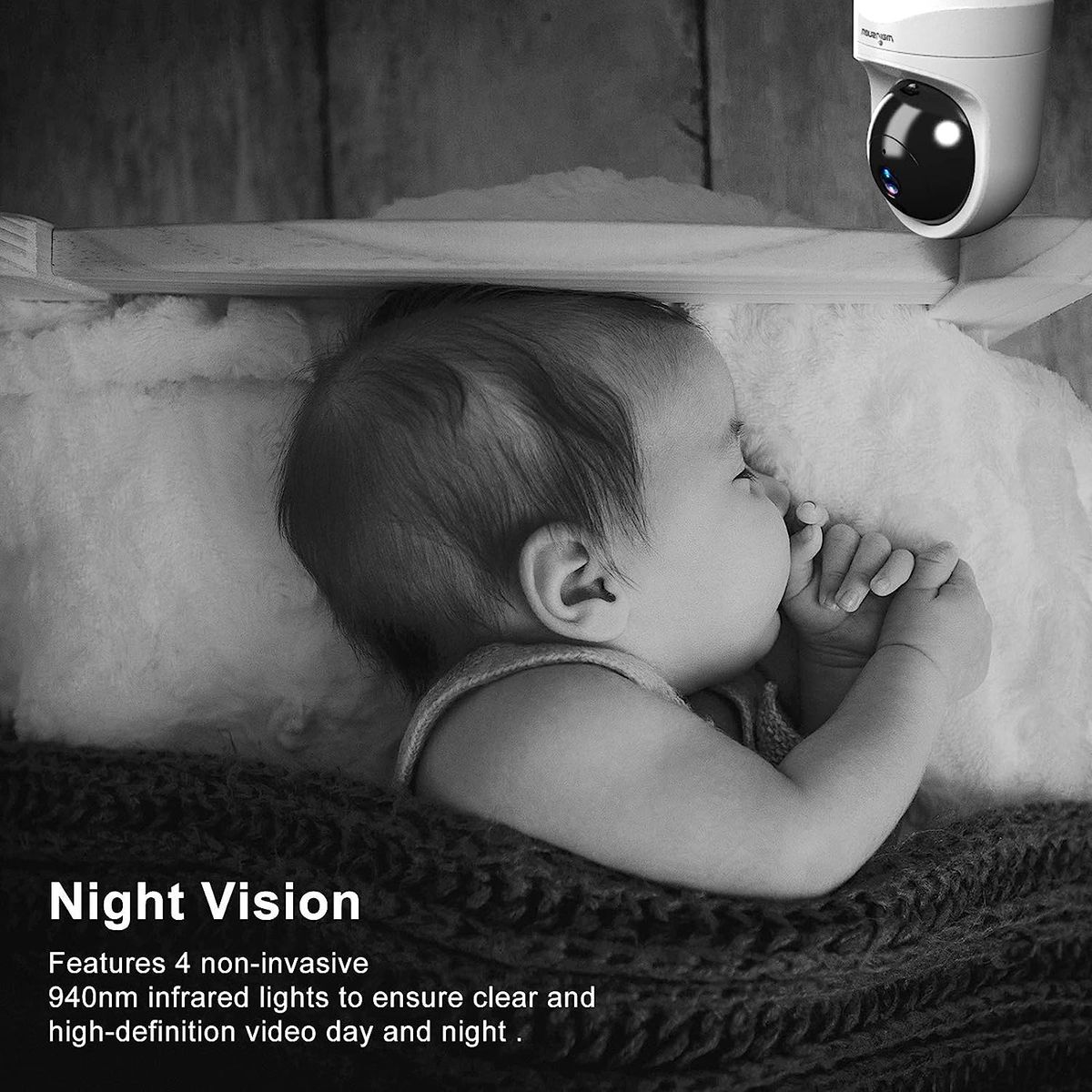 Wansview WiFi-IP-Kamera, 1080P Innenkamera mit Noturna Bewegungssensor, Bidirektionales Audio, kompatibel mit Alexa, Sicherheitskamera für Baby, Haustiere, Q6 (keine Autonomie)