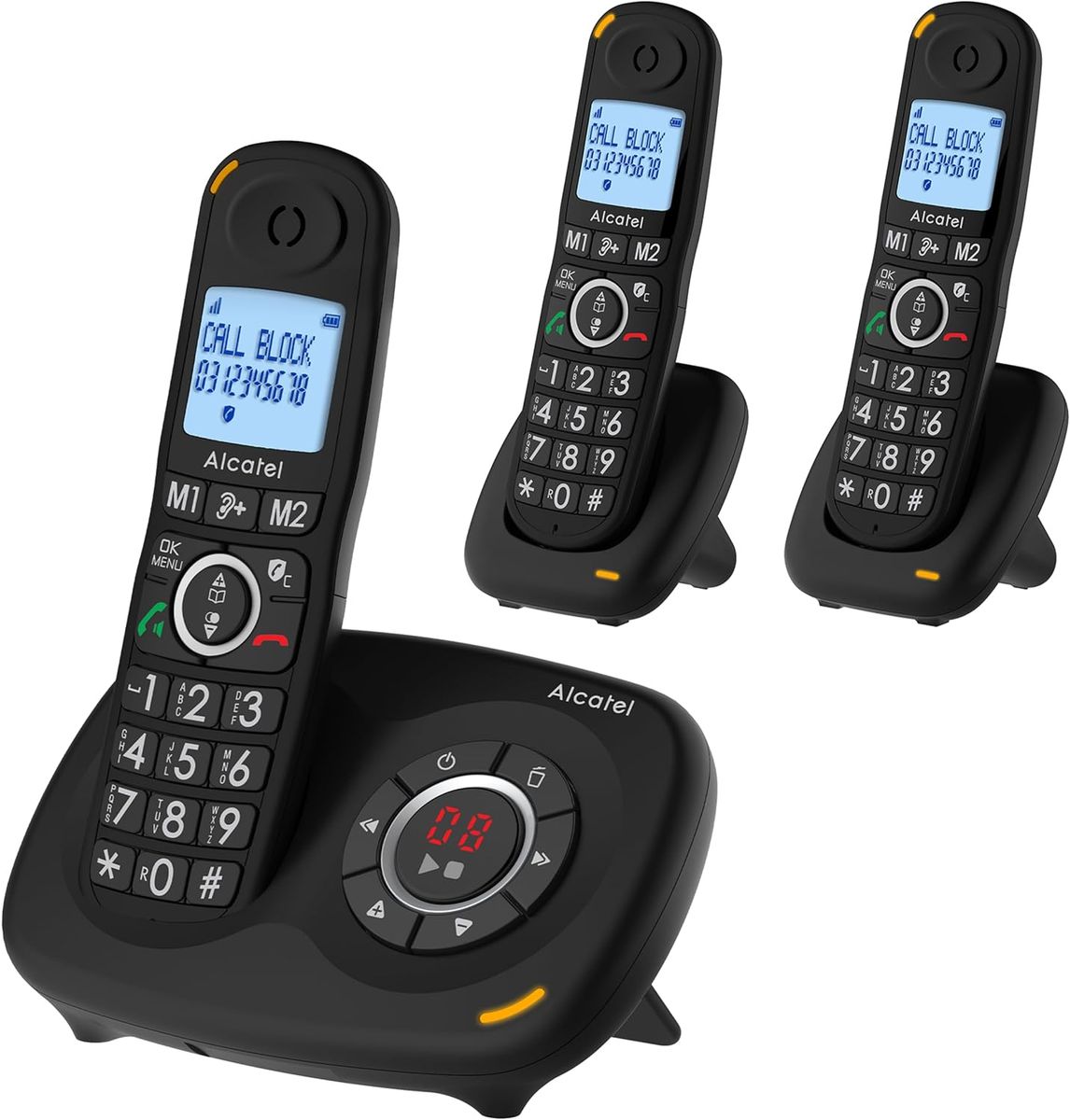 Alcatel XL595 Voice Trio schnurloses Großtastentelefon mit DREI Mobilteilen und Anrufbeantworter extra großes Festnetztelefon für zuhause mit Anrufschutz