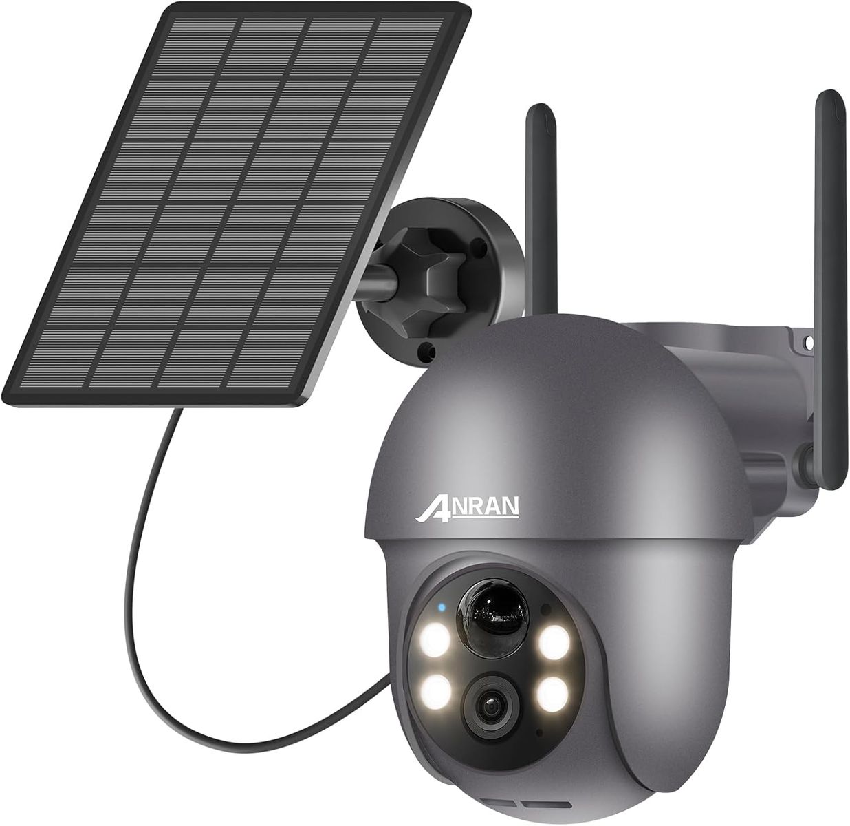 ANRAN 2K Überwachungskamera Aussen Akku WLAN, 360 Grad Schwenkbare Kabellose Überwachungskamera mit Solarpanel, PIR Bewegungsmelder mit Flutlicht, 2-Wege-Audio, Nachtsicht, 2,4GHz WLAN, Q01 Grau