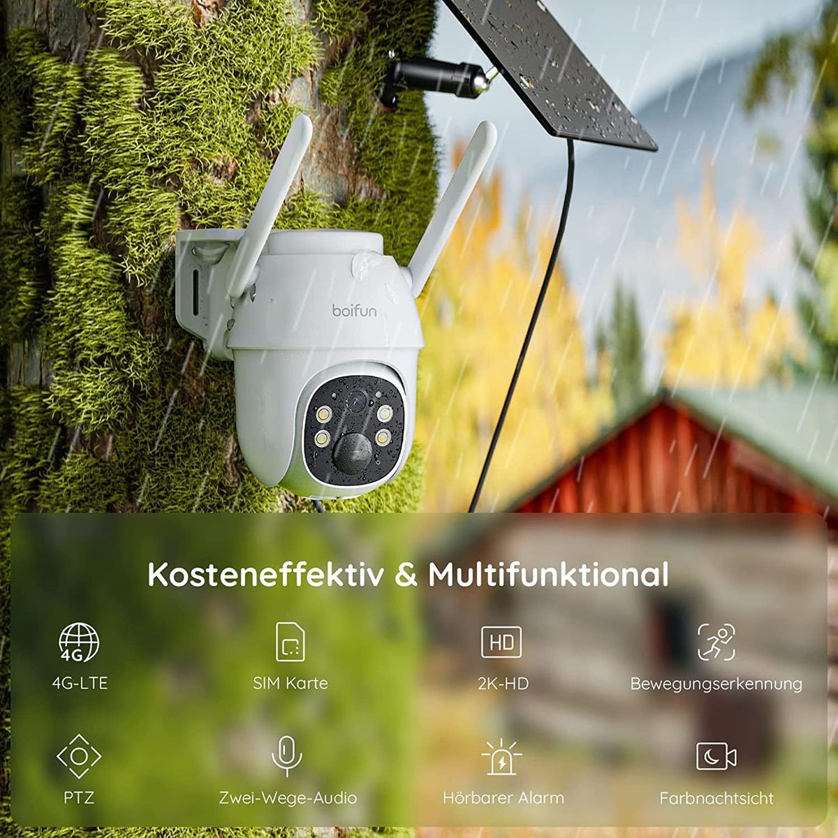 BOIFUN 3G/4G Ohne WLAN Stromfrei Überwachungskamera