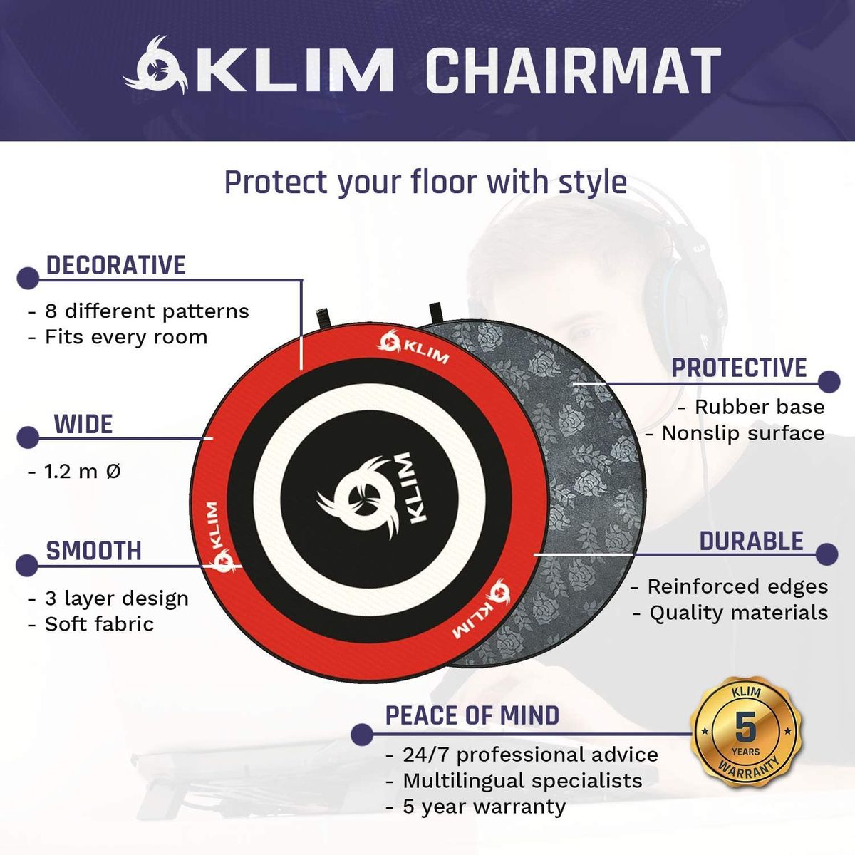 Klim chairmat parent Red, Black and White