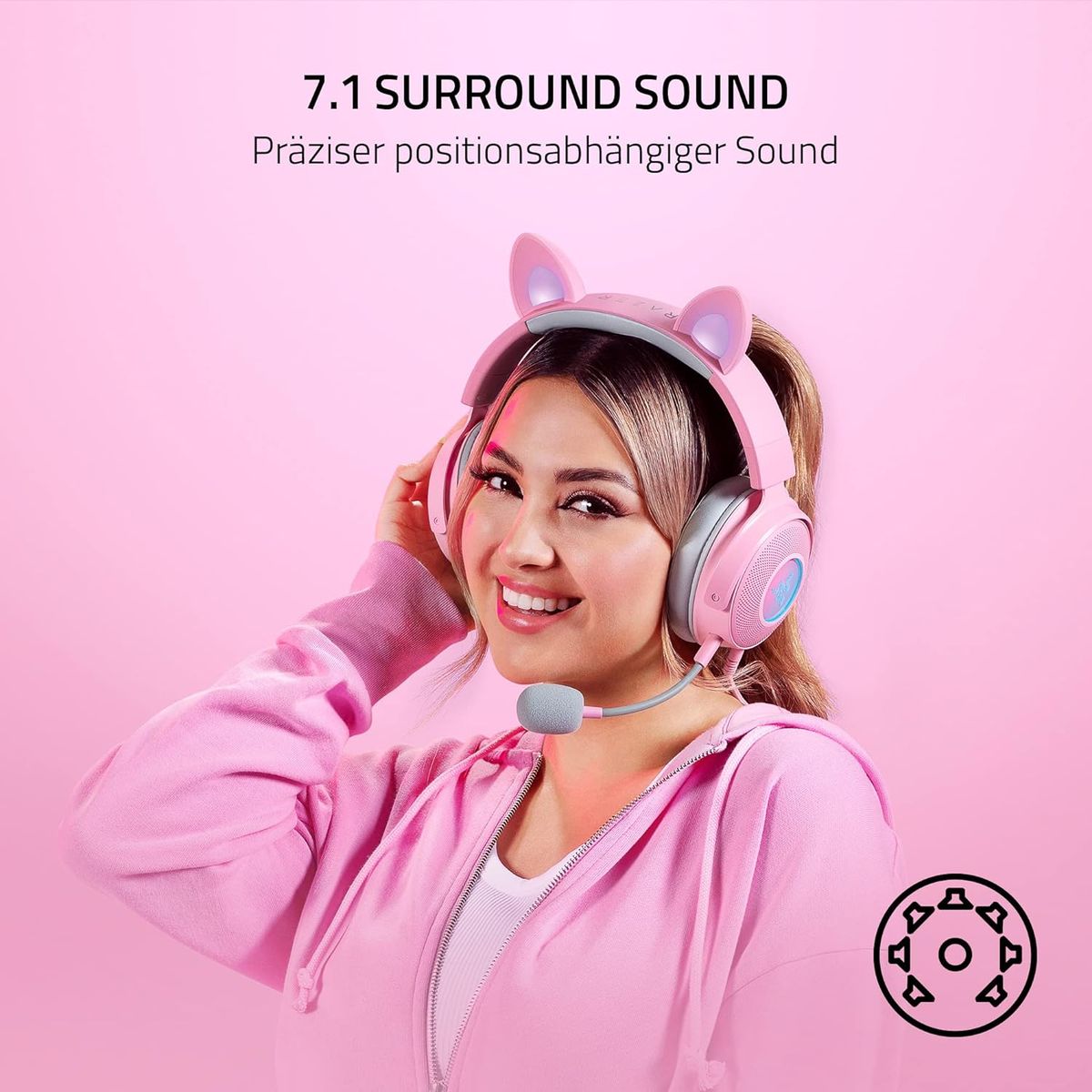 Razer Kraken Kitty V2 Pro Gaming Headset USB Virtual 7.1 Surround-Sound for PC PS Switch Quartz