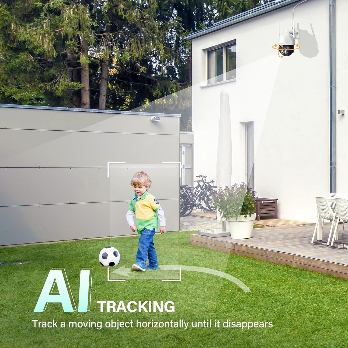 Jennov 2K PTZ Überwachungskamera Aussen, WLAN IP Kamera Outdoor, PTZ Dome WiFi IP Kamera mit Automatische Verfolgung, 24/7 Aufzeichnung, 355°/90° Schwenkbar, Farbiger Nachsicht, Bewegungserkennung