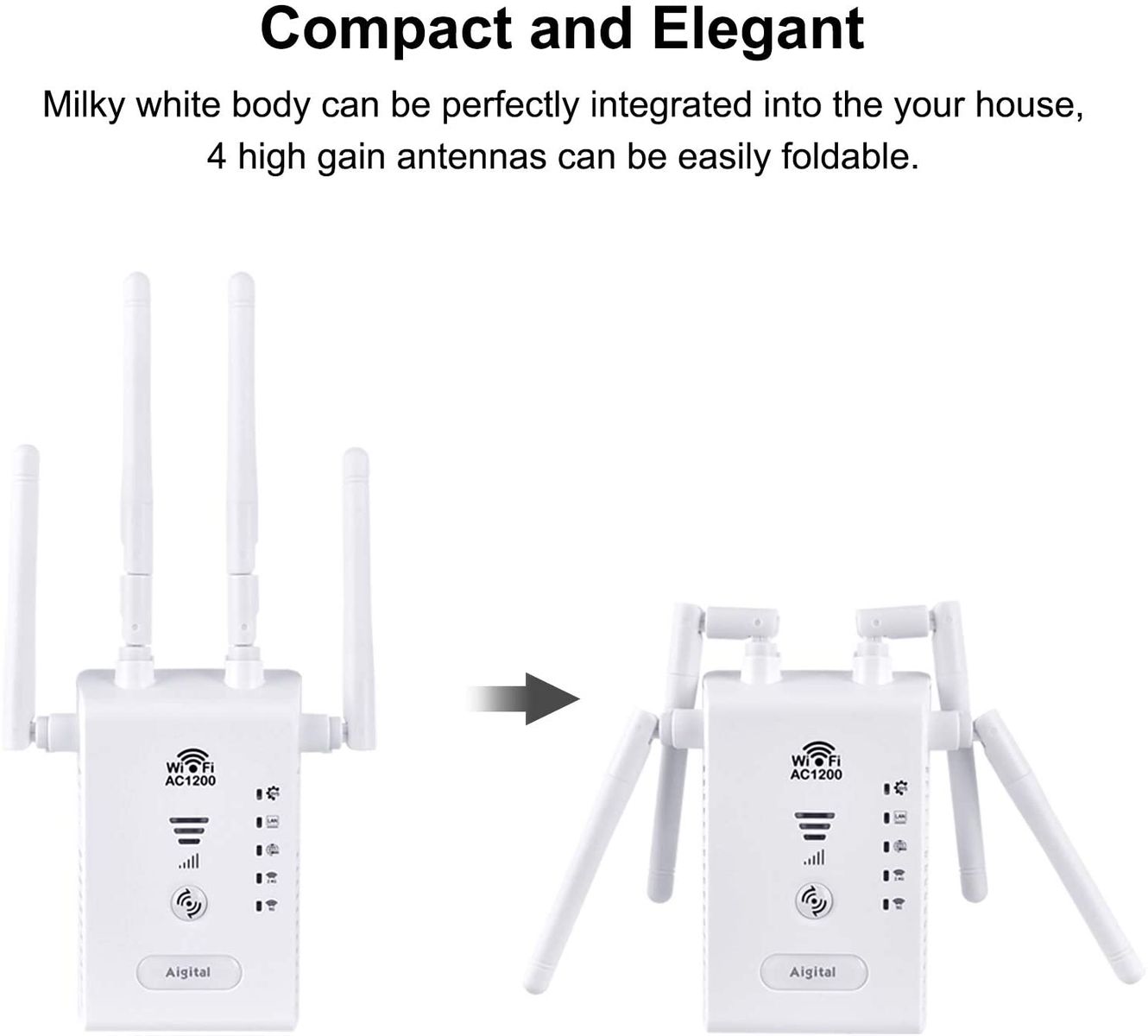 Aigital WLAN Repeater AC1200 4 External Antennas LAN Port Speed up to 1200 Mbps