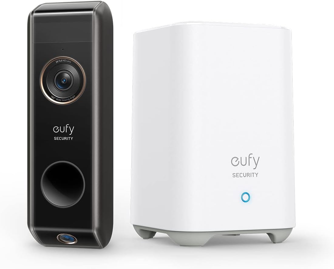 eufy Security E8213381 Video-Türklingel Dual-Kamera, batteriebetrieben, Basisstation, Paketerkennung, 2K HDR, 16 GB, generalüberholt, schwarz, EU