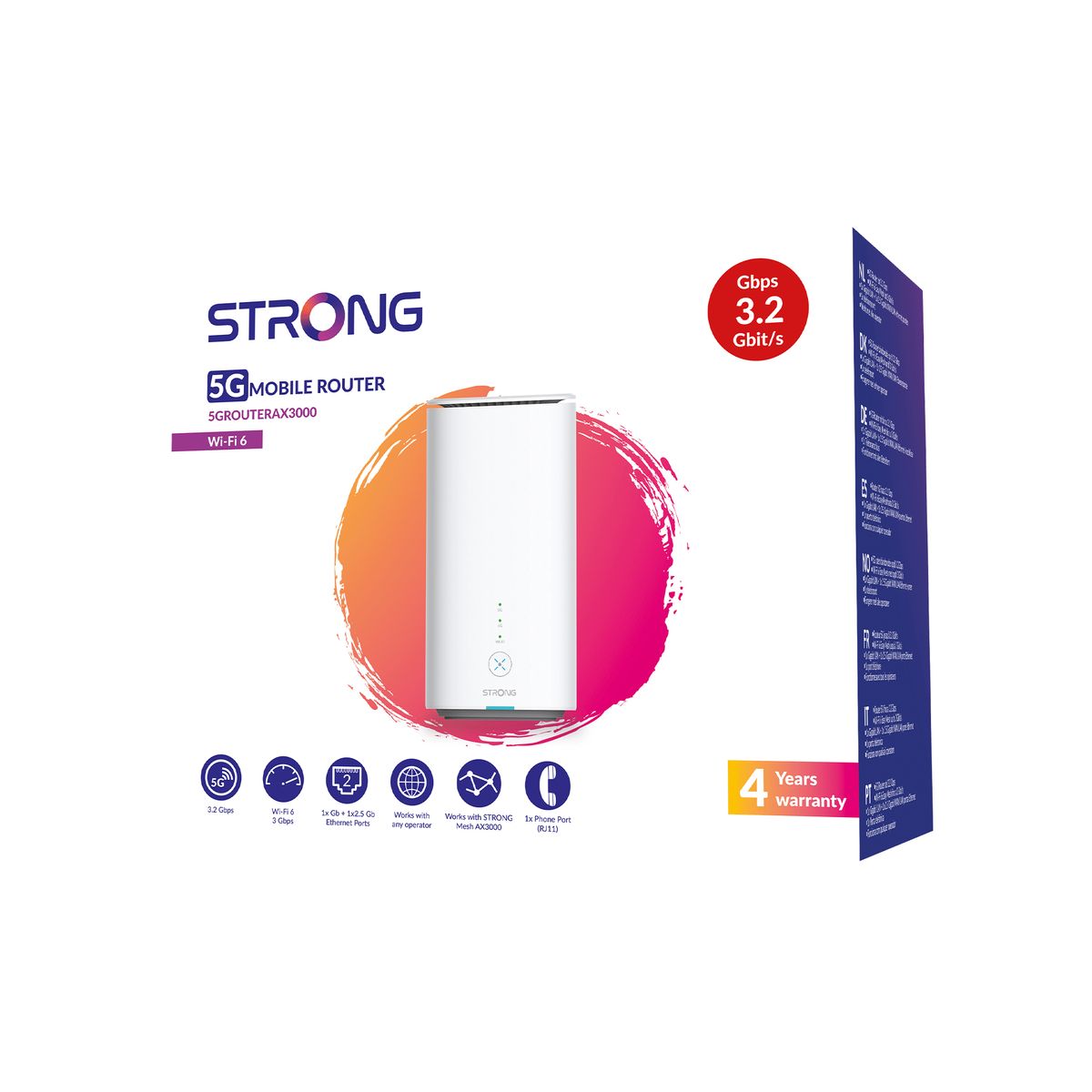 Strong 5G Router AX3000 Mobile Router, 5G, LTE-TDD/FDD, Wi-Fi 6 (802.11ax), Gigabit LAN, NanoSIM, USB-A, Weiß