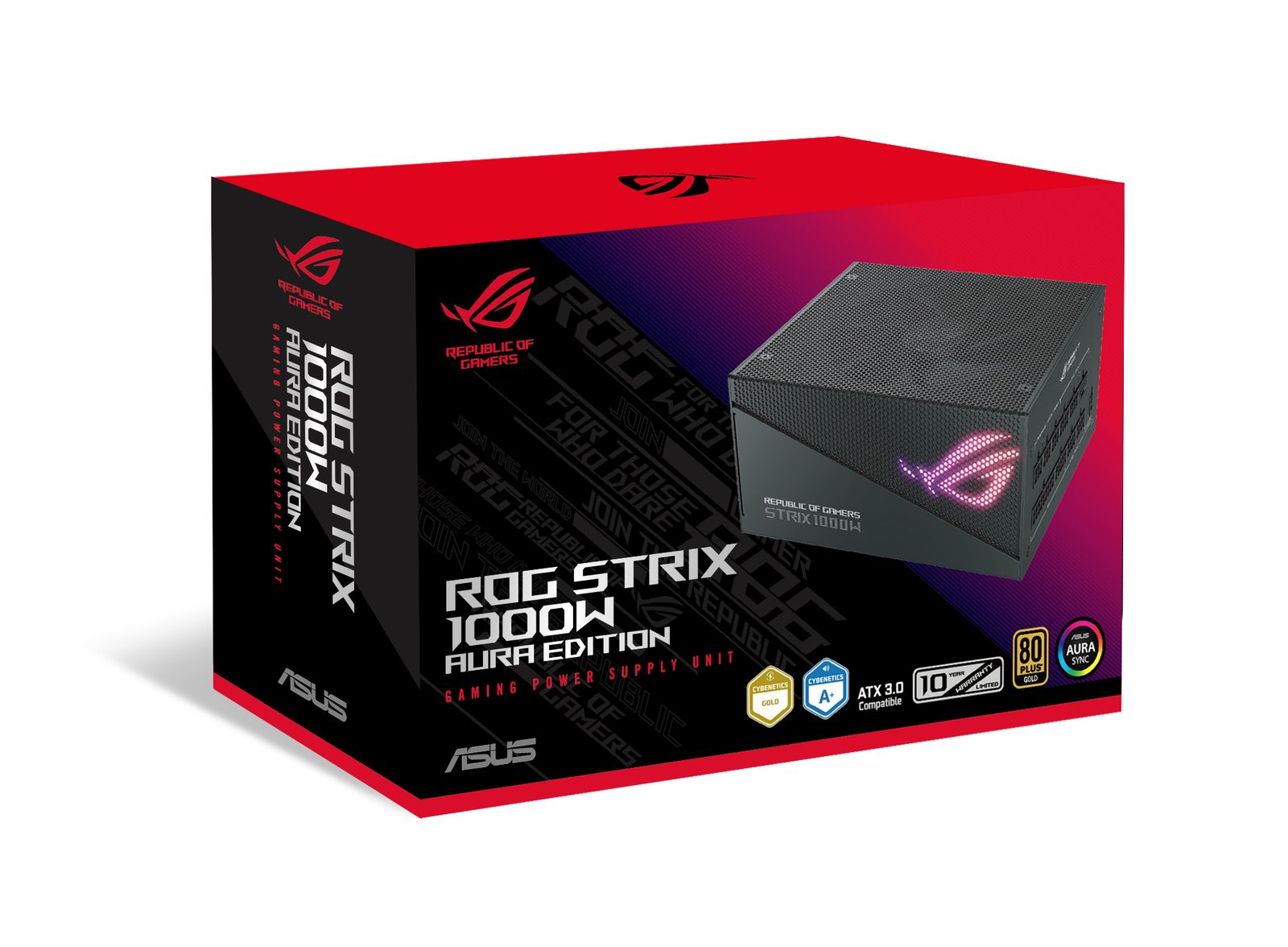ASUS ROG Strix 1000W Gold Aura Edition Netzteil, 1000 W, 80 PLUS Gold, ATX 3.0, vollständig modular, 13,5 cm Lüfter, Aura Sync, Schwarz, EU