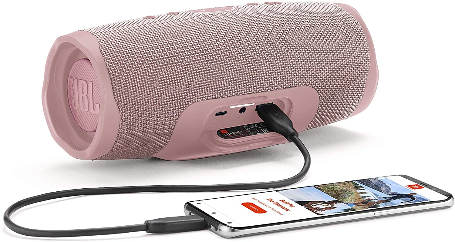 JBL Charge 4 Bluetooth-Lautsprecher in Pink – Wasserfeste, portable Boombox mit integrierter Powerbank – Mit nur einer Akku-Ladung bis zu 20 Stunden kabellos Musik streamen Rosa